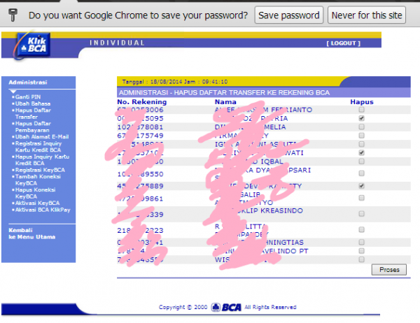 Cara Menghapus Daftar Transfer di KlikBCA